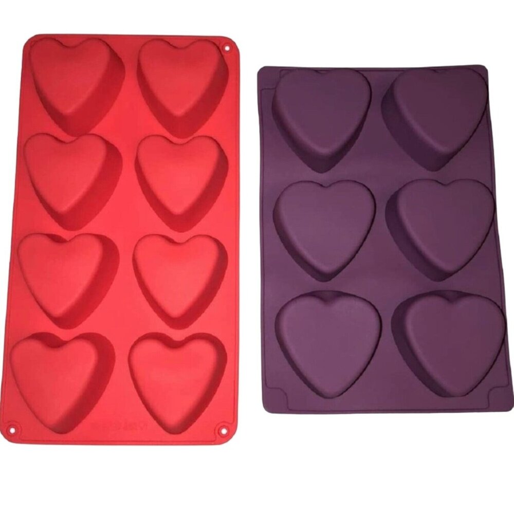 2 Silicone Heart Shaped Soap Bath Bomb Molds Hearts Valentines Day Cake Candles